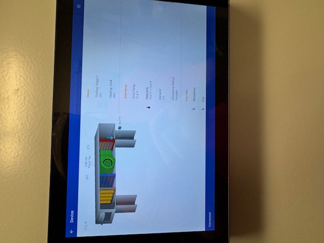 HVAC controls touchscreen dashboard mounted on an interior wall